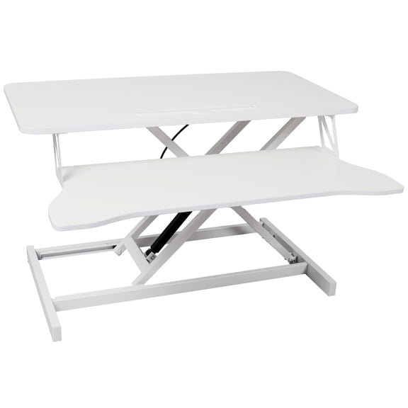 Adjustable Height Standing Laptop Desk, Sit to Stand Up Workstation with Keyboard Tray, White MDF+Steel, 31.5L x 17W x 19.6H inches, Ergonomic Monitor Riser for Home Office