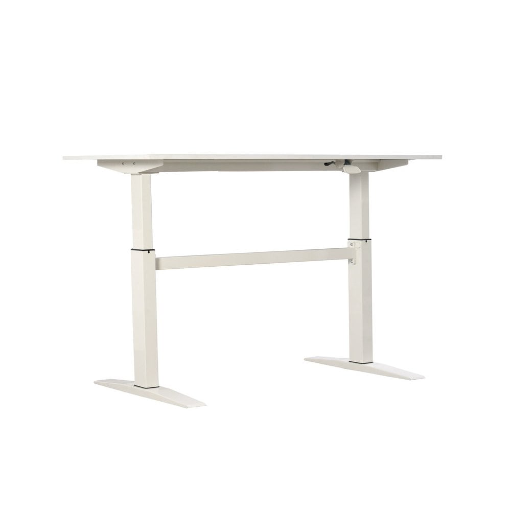 White Adjustable Height Standing Office Desk with Wood Top
