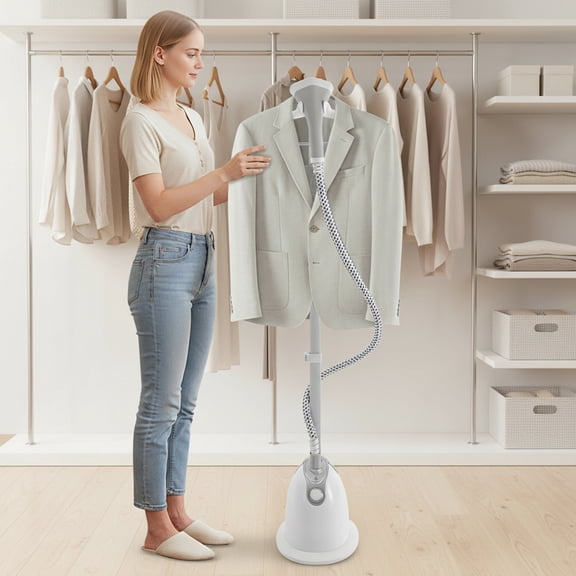 Adjustable Height Steam Ironing System with Hangers & Clips - Efficient, Modern Design for Silk, Cotton, and More