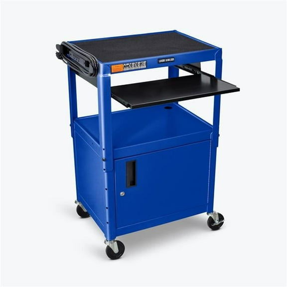 Adjustable Height Steel AV Cart with Pullout Keyboard Tray Cabinet, Blue