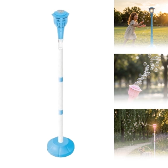 Adjustable Height Street Lamp Bubble Machine, Automatic Bubble Blower with LED Light & Music, Rechargeable for Outdoor Garden Wedding Party Blue