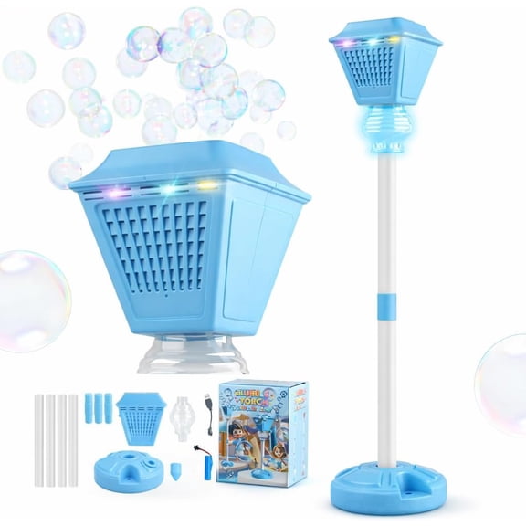 Adjustable Height Street Lamp Style Kids Bubble Toy, Rechargeable No Leak LED Light, Long Lasting for Backyard Summer Fun & Bubble Party