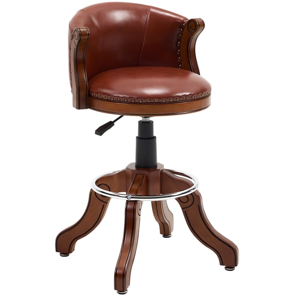 Adjustable Height Swivel Bar Stool: Genuine Cowhide Leather & Solid Wood Kitchen Counter Chair, 360 Swivel, Padded Backrest, Brown (1 Pc)