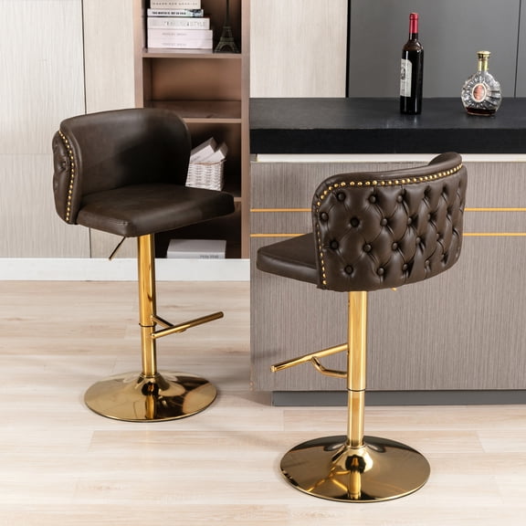 Adjustable Height Swivel Bar Stools - Modern Pu Leather Upholstered, Back , For Home Pub & Kitchen Island (2 , Brown With Seat ( Of 2,