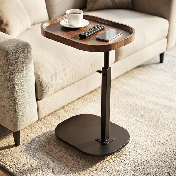 Adjustable Height TV Dinner Tray Table for Eating, 360Swivel Small C Shaped End Side Table for Living Room, Bedroom,Hospital, Couch Armrest Table that Slide Under Sofa, Bed, Desk
