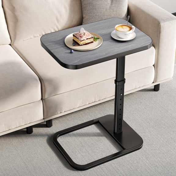 Adjustable Height TV Tray Table with Bumper Rounded Corner Design & Flip-top Side Table for Bedroom, Living Room, Bathroom and Study, End Table for Eating, Dinner or Laptop, Brown