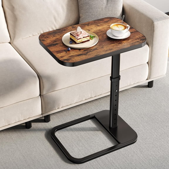Adjustable Height TV Tray Table with Bumper Rounded Corner Design & Flip-top Side Table for Bedroom, Living Room, Bathroom and Study, End Table for Eating, Dinner or Laptop, Brown