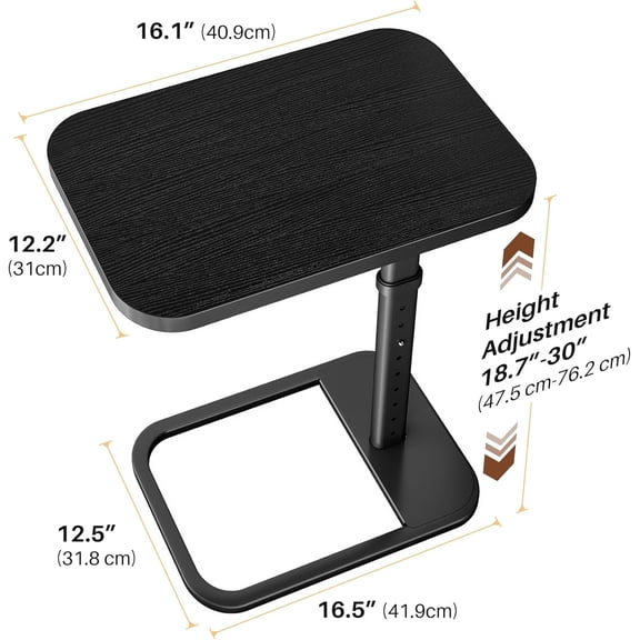 Adjustable Height TV Tray Table for Couch Eating & Small Spaces, Flip-Top Sofa Side Table with Safe Rounded Corners for Living Room, Bedroom & Apartment, Portable Laptop Snack Table, Black