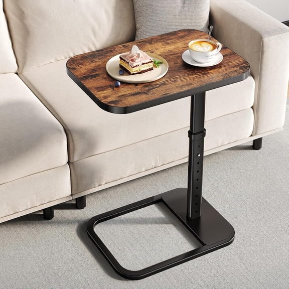 Adjustable Height TV Tray Table for Couch Eating & Small Spaces, Flip-Top Sofa Side Table with Safe Rounded Corners for Living Room, Bedroom & Apartment, Portable Laptop Snack Table, Brown