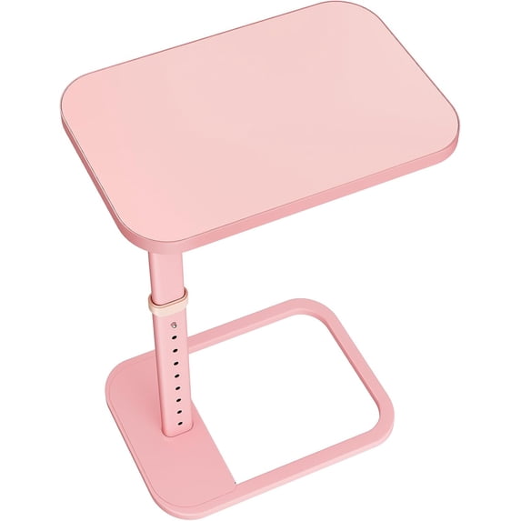 Small Industrial Computer Table Adjustable Height TV Tray Table with Rounded Metal Corners, Pink C ...