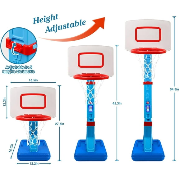 Adjustable Height Toddler Basketball Hoop for Kids - Portable Pool & Outdoor Basketball Goal