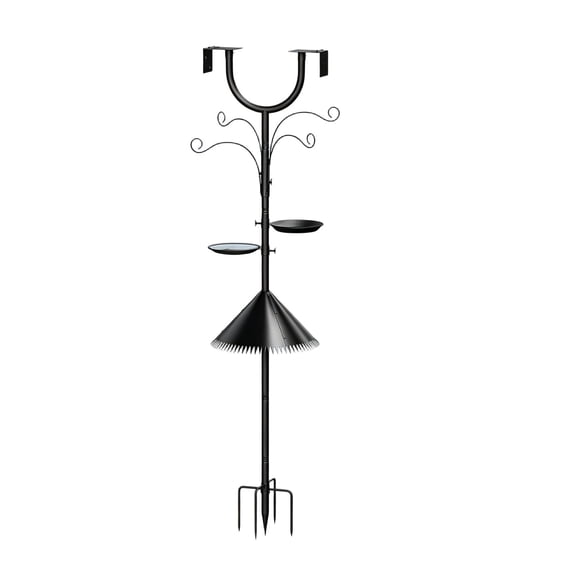 Adjustable Height U Shaped Birdhouse Pole With Squirrel Proof Design 2 Feeding Platforms And 4 Hooks For Outdoor Use