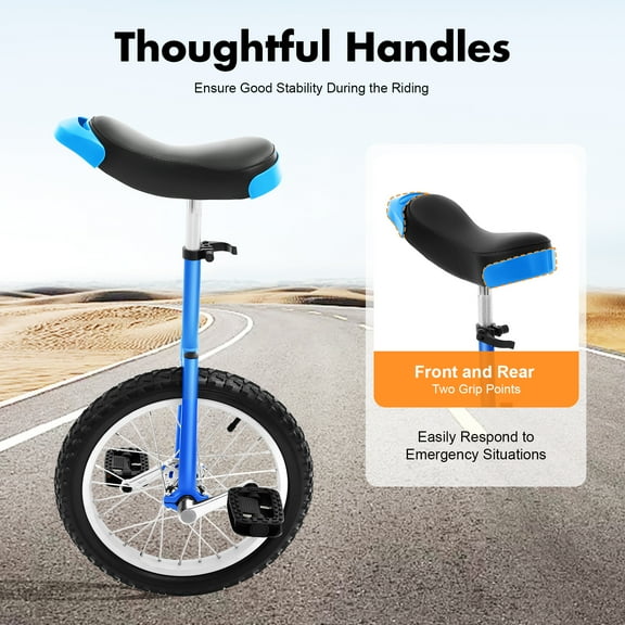 Adjustable Height Unicycle for Balance Training 3.94-5.09ft Suitable Height, 4-Layer Material Construction Blue for Office Workers & Cyclists