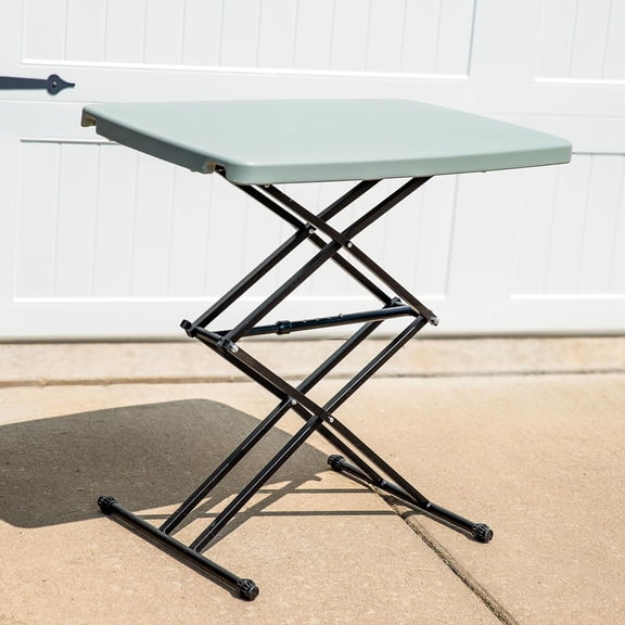 Adjustable Height Utility Table - Rectangle Folding Table with Collapsible Legs and Plastic Top - Indoor or Outdoor Use - Gray - 29.5 H