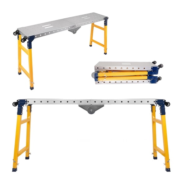 QUHEE Foldable Work Platform, 29-48 Inch Foldable Scaffolding Platform with 360° Wheels, Heavy Duty Carbon Steel Work Bench for Painting, Cleaning & Decoration