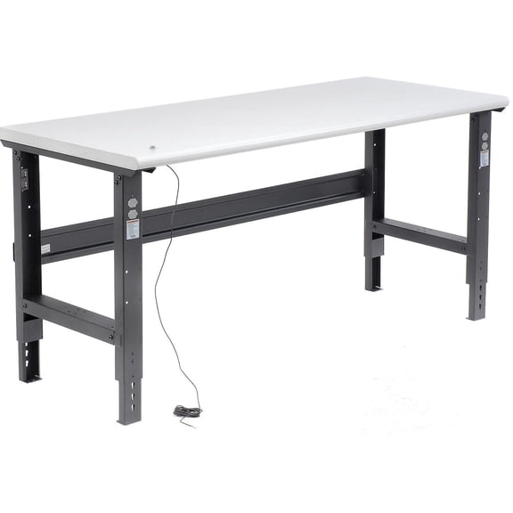 Adjustable Height Workbench C-Channel Leg, 72"W x 30"D, 1-1/4" ESD Safety Edge, Black