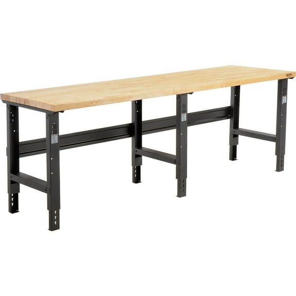 Adjustable Height Workbench C-Channel Leg, 96"W x 36"D, 1-1/2" Birch Top Square Edge, Black