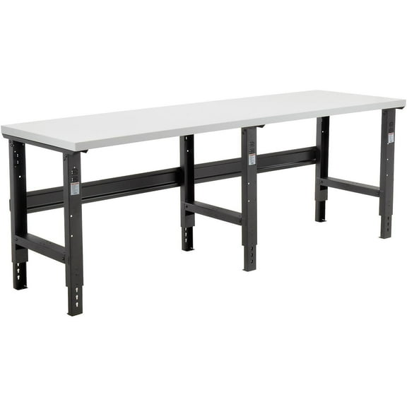 Adjustable Height Workbench C-Channel Leg, 96"W x 36"D, 1-5/8" Plastic Laminate Square Edge, Black