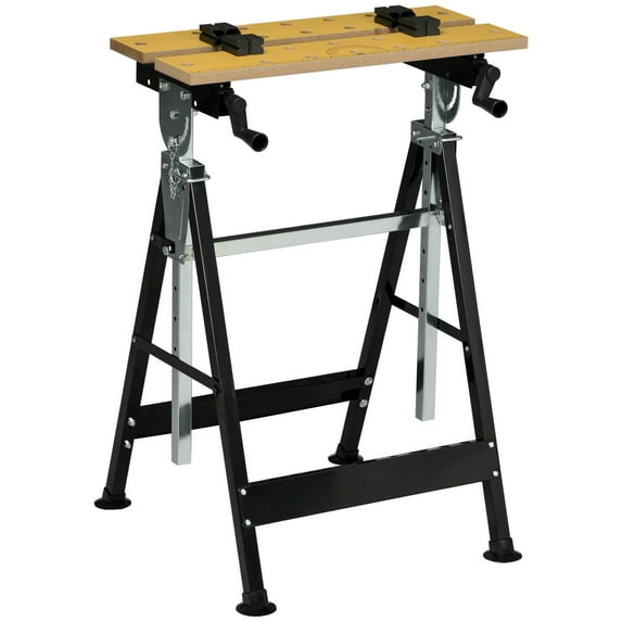 Adjustable Height Workbench with 4 Clamps, 220Lb Capacity Carpenter Saw Table, Multi-Angle MDF Top & Steel Frame for Woodworking