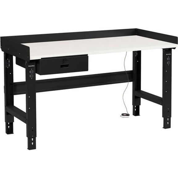 Adjustable Height Workbench with Drawer, ESD Square Edge Top - Black - 60 x 30 in.