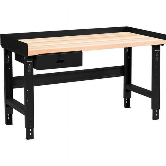 Adjustable Height Workbench with Drawer, Maple Square Edge Top - Black - 48 x 30 in.