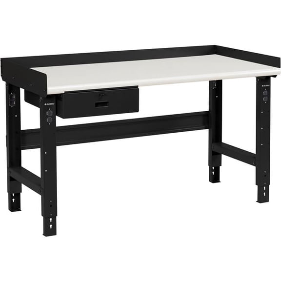 Adjustable Height Workbench with Drawer, Plastic Laminate Safety Top - Black - 60 x 30 in.