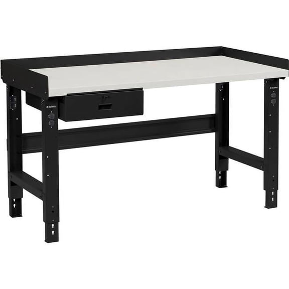 Adjustable Height Workbench with Drawer, Plastic Laminate Square Top - Black - 60 x 30 in.