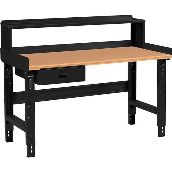 Adjustable Height Workbench with Drawer & Riser, Black - 60 x 30 in.