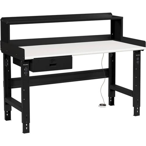 Adjustable Height Workbench with Drawer & Riser, ESD Safety Edge Top - Black - 60 x 30 in.