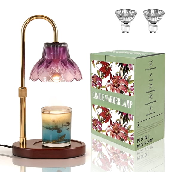 Metdark Adjustable Height Dimmable Timer Gift Glass Wax Warmer with 2 Bulbs, Purple