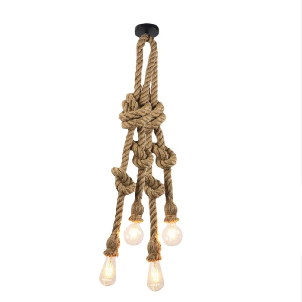 Adjustable Hemp Rope Industrial Chandelier Earth Yellow Lighting for Bars