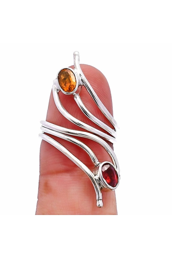 Adjustable - Hessonite Garnet & Citrine 925 Silver Ring s.5 Jewelry R-1409 SDR225204