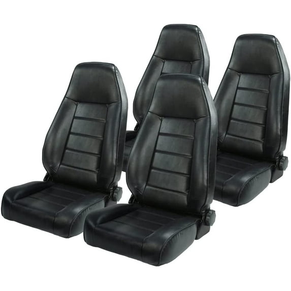 Adjustable High Back Replacement Seats, Black Vinyl, Compatible with Military Humvee, Adapter Required- SET OF 4