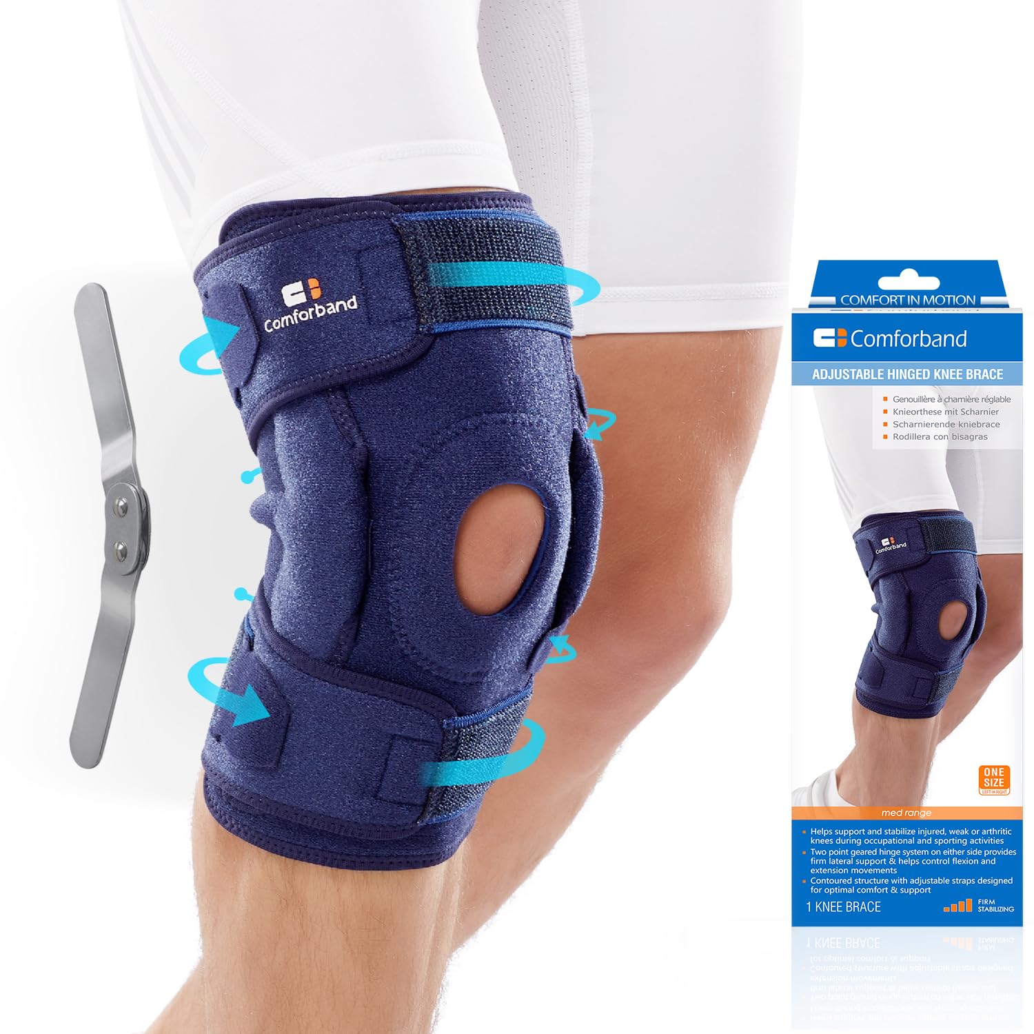 Adjustable Hinged Knee Brace, with Dual Side Hinges Stabilizing Knee
