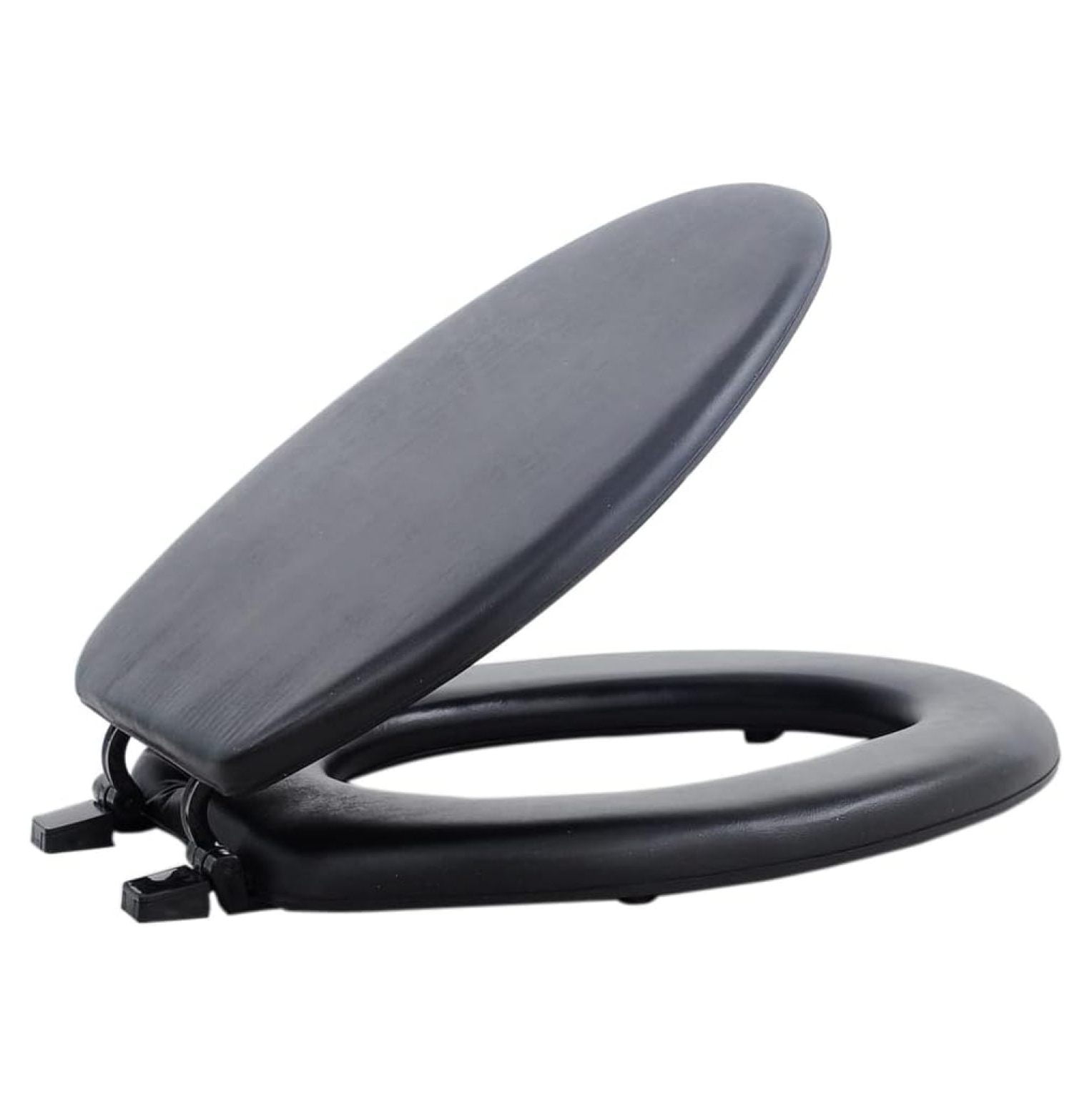 Adjustable Hinges Soft Elongated Toilet Seat, Vinyl Toilet Seats with Non Slip Grip Tight Bumpers, Oval Shape Heavy Duty Plastic Bathroom Toilet Seat Close Lid Set, Black