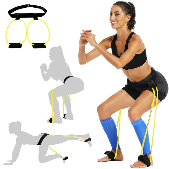Adjustable Hip Resistance Bands with Waist Belt and Foot Loops for Glute and Leg Workouts, Strength Training, Squats, Home Gym