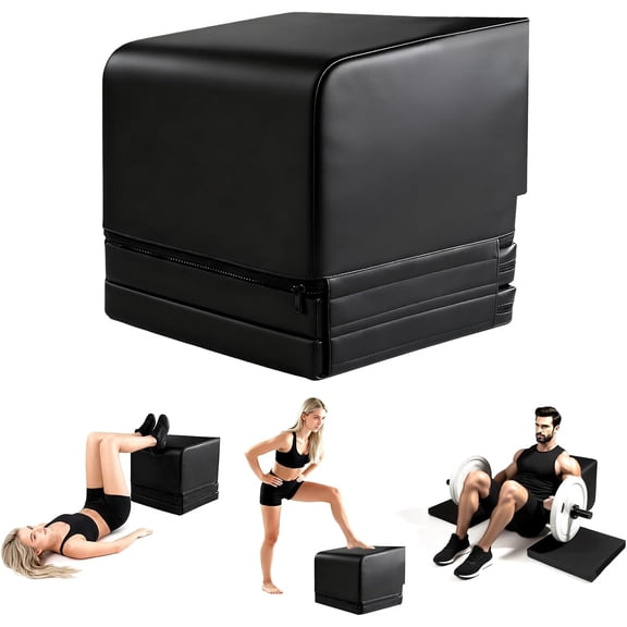 Adjustable Hip Thrust Bench, Pu Glute Machine with 2 Removable Height-Adjustable Training Pads, Multi-Function Full-Body Workout Box Suitable for Glute Presses/Glute Bridges/Box Jumps