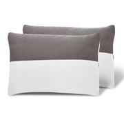 Adjustable Hollow Fiber Sleeping Pillow With Zip, White & Grey, Standard Size, Set Of 2 | Microfiber, Bed Pillow, Fluffy & Medium Firm, For Back, Side & Stomach Sleepers