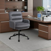 Adjustable Home Office Chair(300lbs), Modern Mid Back Computer Desk Chair with Wheels, Ergonomic Upholstered Swivel Chair, Grey