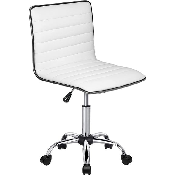 Adjustable Home Office Chair, Mid-Back Armless Ribbed Swivel Task Chair,Vanity Chair for Small Space, Living Room, Make-up, Studying (White)