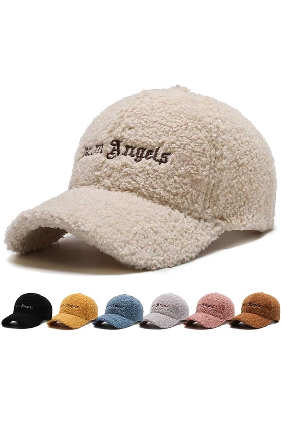 Adjustable Hook Loop Fasteners Extended Brim Baseball Cap Women Autumn Winter Artificial Lamb Wool Outdoor Hat,Pink