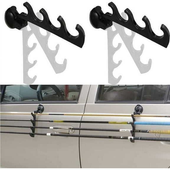 Adjustable Horizontal Fishing Rod Storage Rack Holder with Suction Cups Attach for Vehicle Car/Truck/SUV/Boat/Smooth Glass - to Hold 4 Fishing Rods - Easy to install and remove