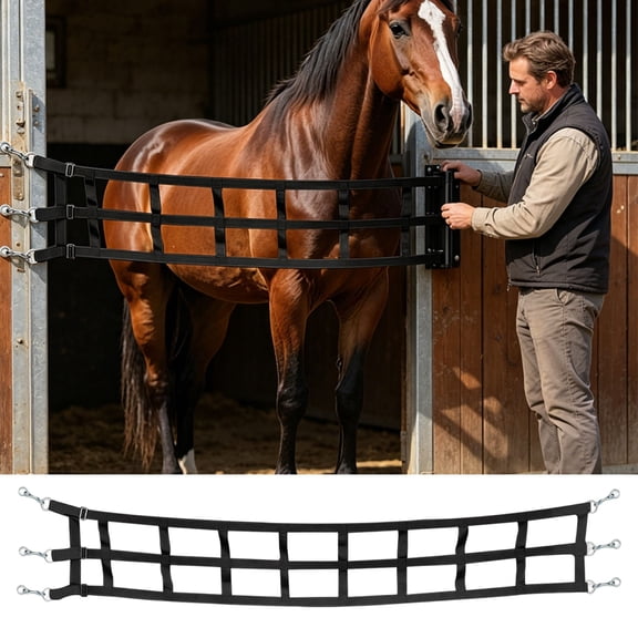 Adjustable Horse Livestock Tie Out Tether Heavy‑Duty Locking Snap Hook Nylon Strap for Stable Ranch Pasture Use Black