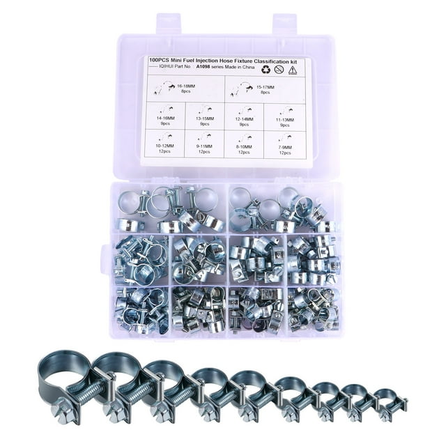 Adjustable Hose Clamp 100pcs 10 Size Mini Fuel Injection Style Hose