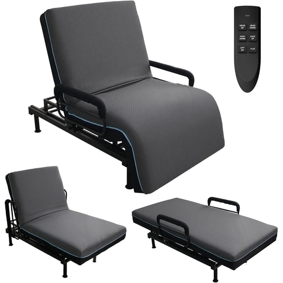 Adjustable Hospital Bed for Seniors with Mattress, Electric Lift Bed with Remote, Head&Foot Incline, Fall-Safe Frame,Adjustable Bed Base for Safe Standing/Lying Aid/Sitting,Twin