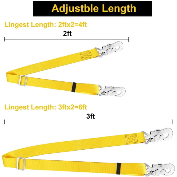 Adjustable Hunting Lineman Belt, 4–8 FT Tree Climbing Lanyard with Triple-Lock Carabiner, Fall Protection Work Restraint Harness for Arborist & Stand Setup, Yellow
