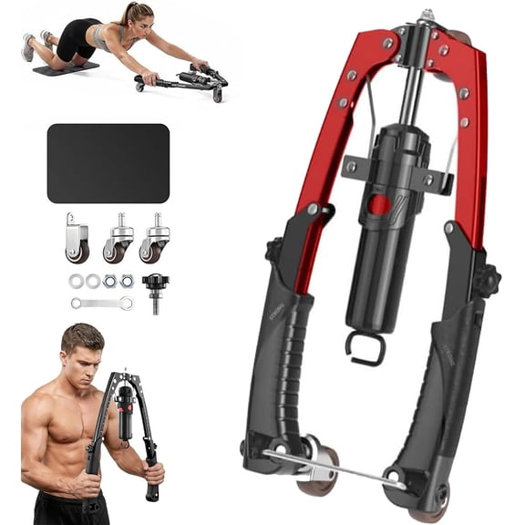 Adjustable Hydraulic Power Twister Arm Exerciser with Wheel, 22-440LBS Chest Expander & Core Trainer, Home Gym Equipment for Upper Body & Arm Strength Training