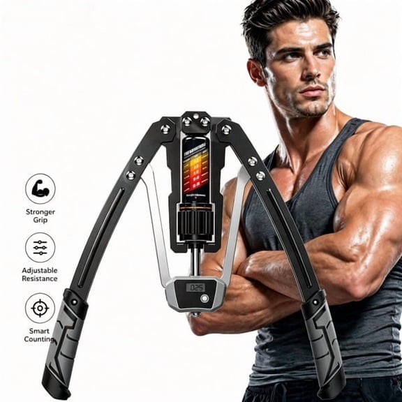 Adjustable Hydraulic Power Twister with Smart Rep Counter, 22-440 lbs Upper Body Strength Trainer, Non-Slip Hand Grip Arm Chest Exerciser, Portable Home Gym Workout Equipment for Biceps, Triceps, Sho