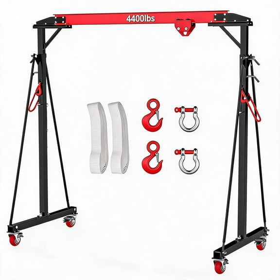 Adjustable I-Beam Try Crane 1 Ton/2 Ton 2200/4400 lbs 12 Locking Positions Height 97-141 Inch Portable Hoist Set for Factory Construction Warehouse Garage