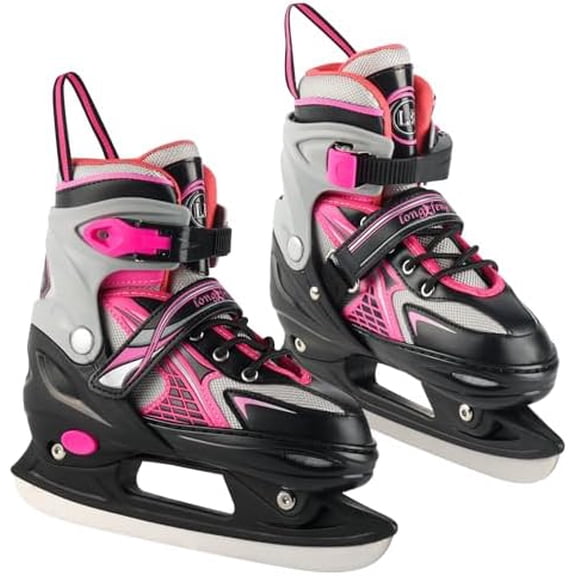 Adjustable Ice Skates for Kids Boys & Girls, 4 Sizes Adjustable, Warm & Comfortable Lining for Beginners-Ages 3-12, Outdoor & Ice Rink Skating Shoes (Pink, Large (5-8 US))$$Sport & Recreation Other